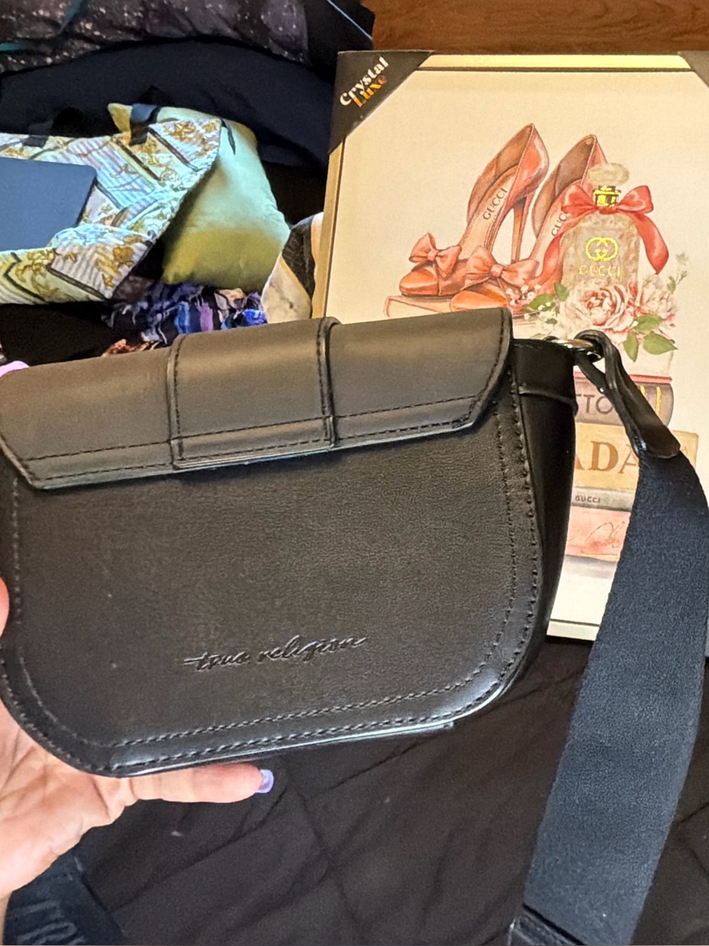 True Religion Black Crossbody with Gold Horseshoe Hardware - Picture 6 of 11